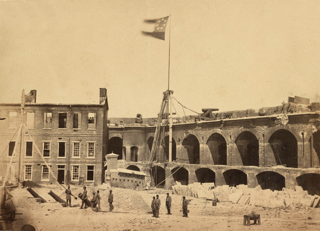 Fort Sumter in April 1861, with the Confederate flag flying.