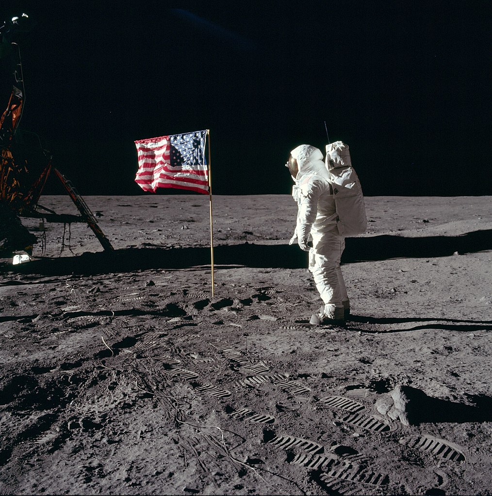 Buzz Aldrin salutes the US flag during Apollo 11, on July 20, 1969.