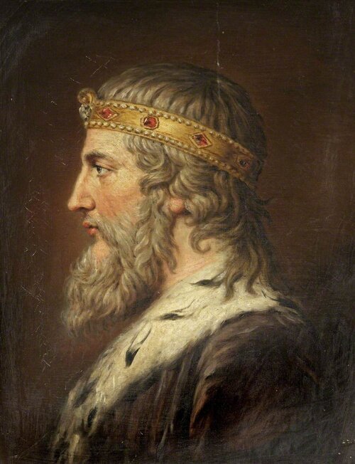 An 18th century painting of Alfred the Great by Samuel Woodforde.