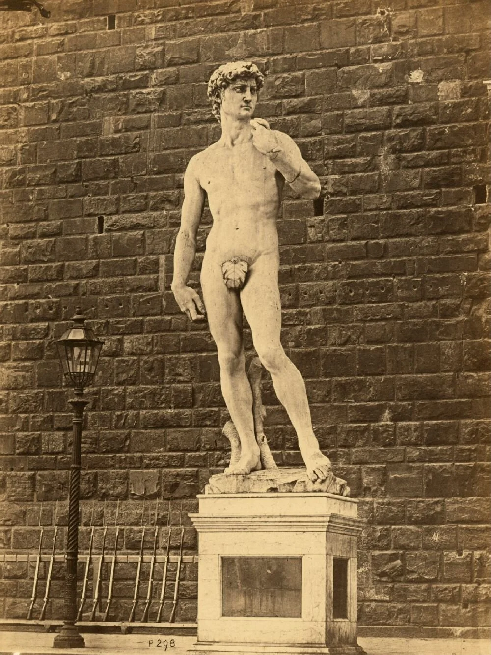 A 19th century photo of Michelangelo’s state of David. This was when the statue was still outside the Palazzo Vecchio. Taken by John Brampton Philpot.