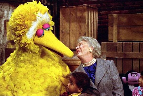 Then First Lady Barbara Bush on Sesame Street in October 1989.