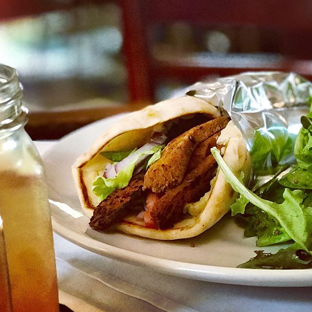 Most of the sandwiches on our menu can be made #vegetarian or #vegan by substituting our house-made #seitan for the meat protein. Picture: vegan #seitan #gyro / @vegansofwestchesterny