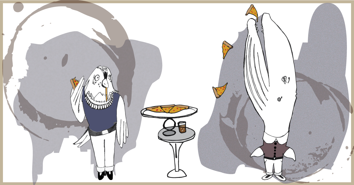 Whale Girl + Bird Girl Eat Pizza