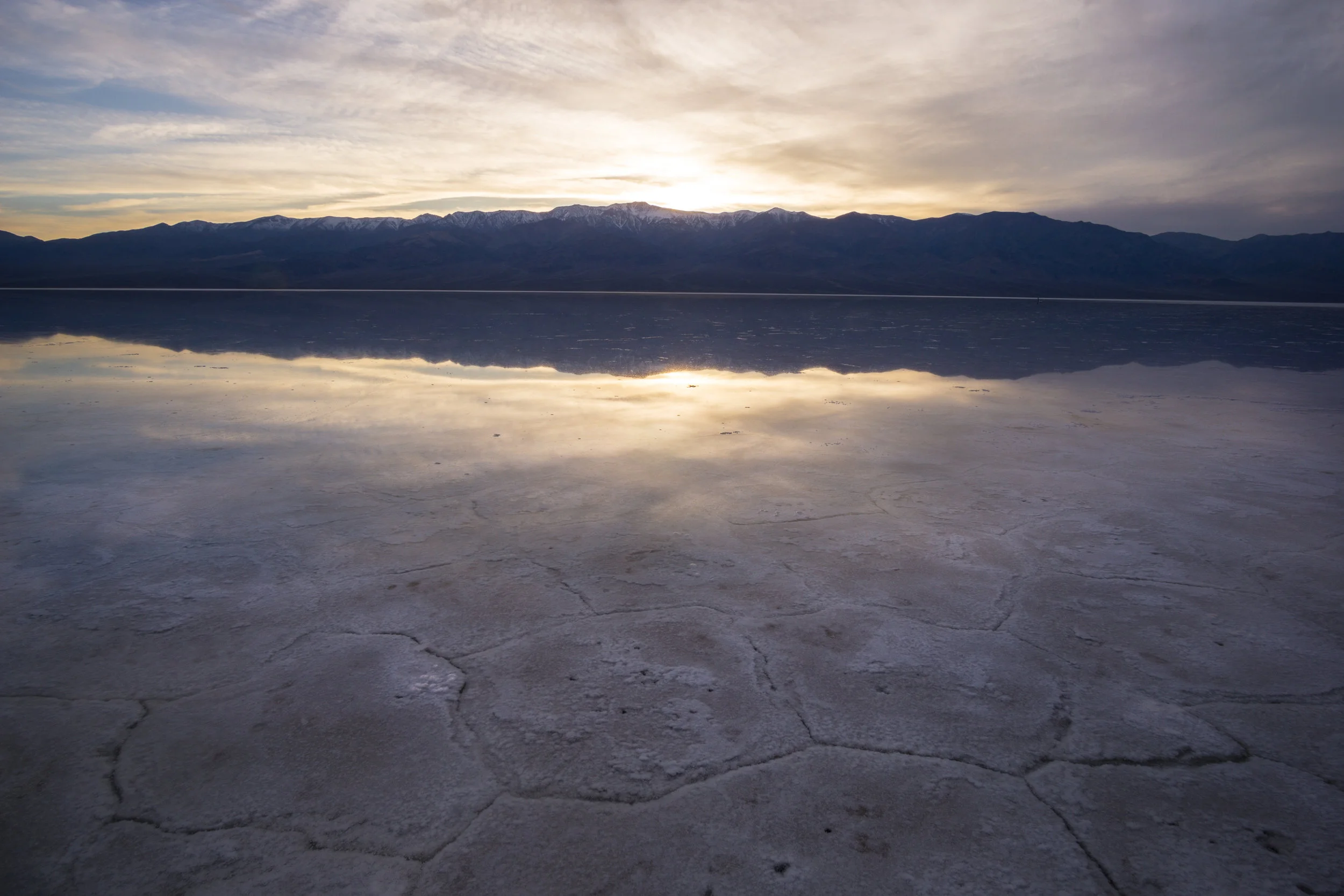Badwater Basin in Death Valley National Park during a historic flood.