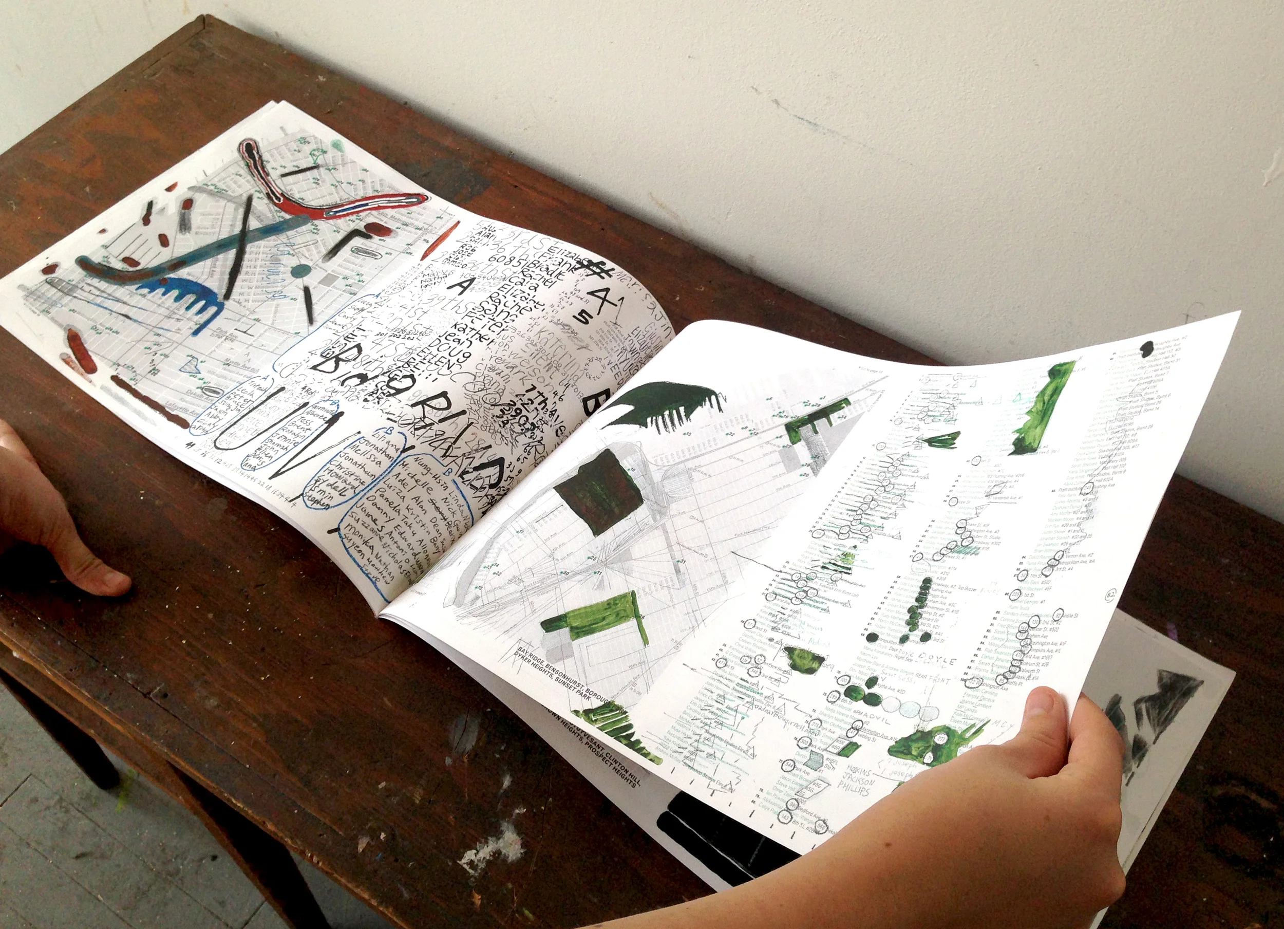 Original drawings, scanned, printed and bound into a booklet 11 x 17" (when closed) 