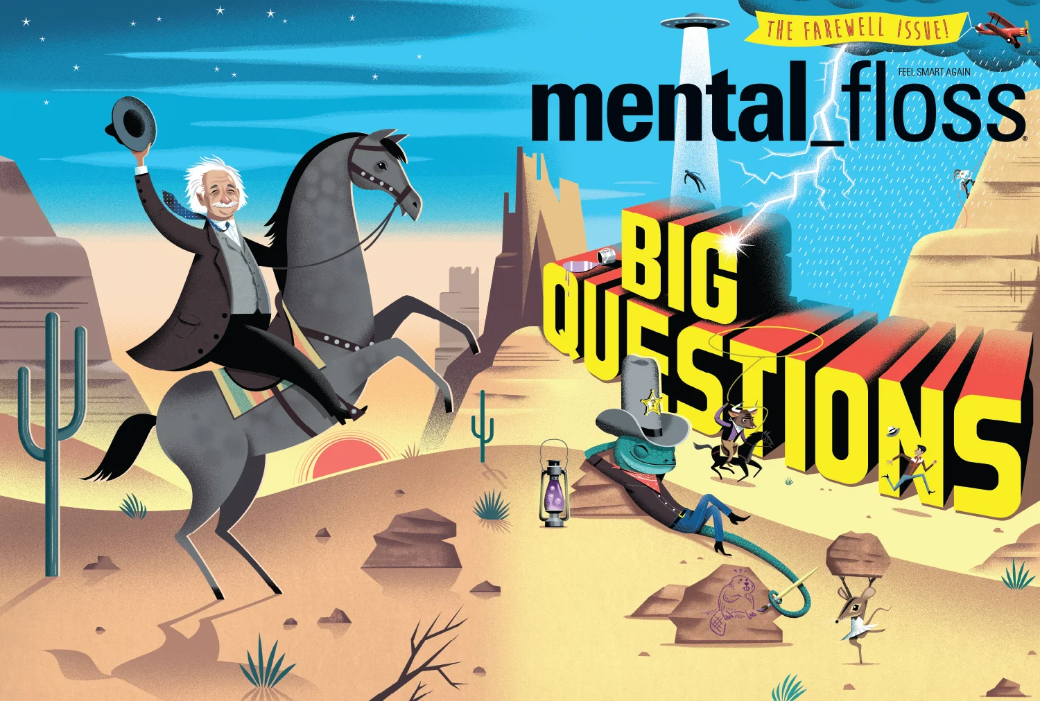 A wraparound cover illustration for the final print edition of Mental Floss / AD Winslow Taft