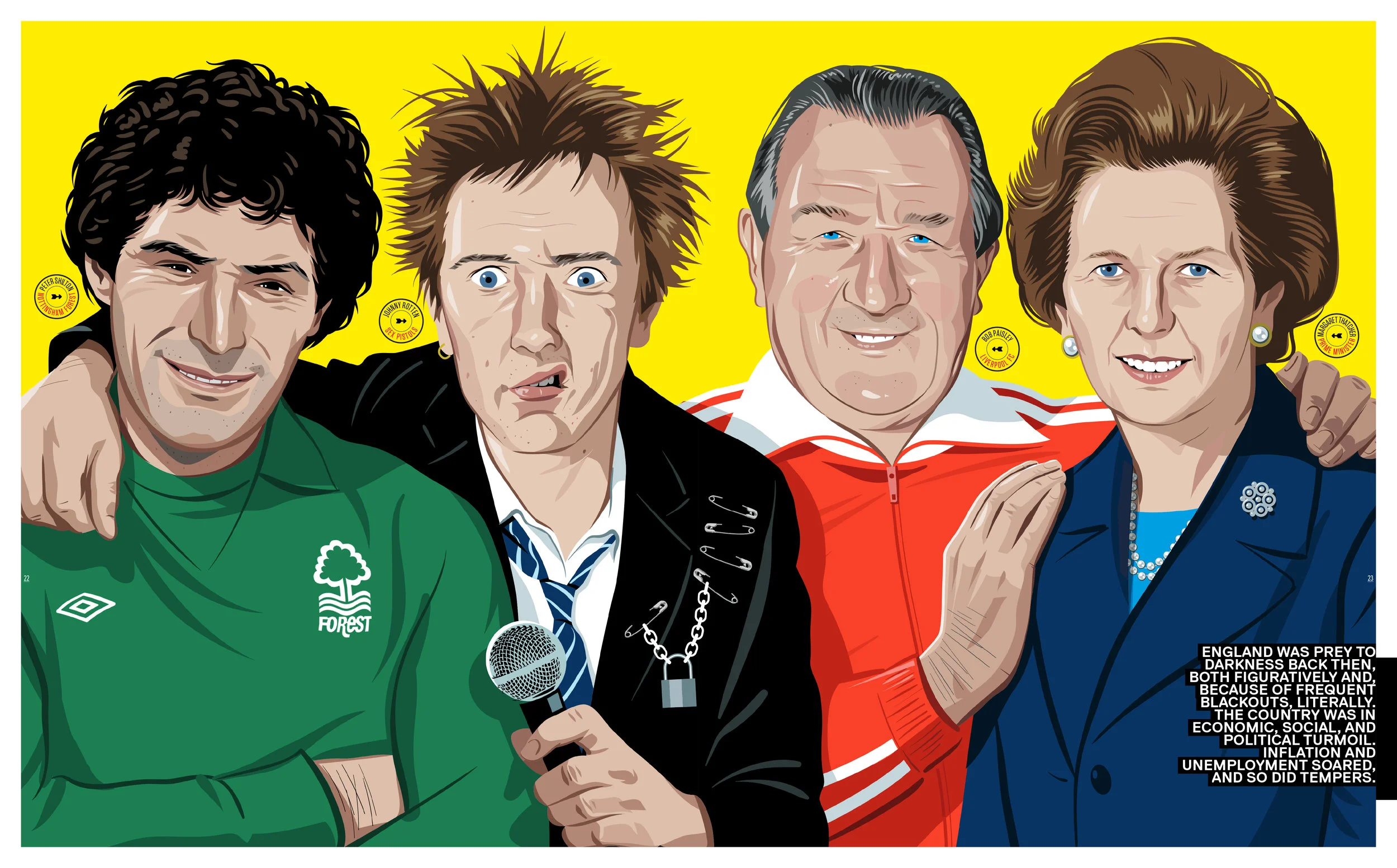Peter Shilton / Johnny Rotten / Bob Paisley / Margaret Thatcher / AD Priest & Grace