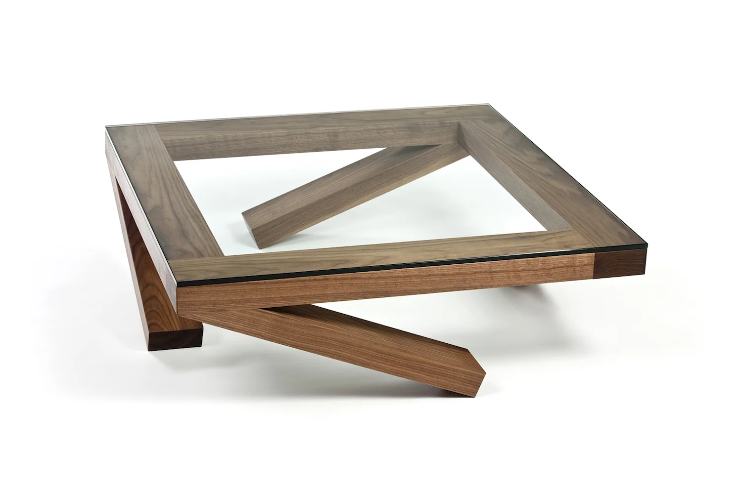 Quest Coffee Table In Solid Walnut And Plate Glass