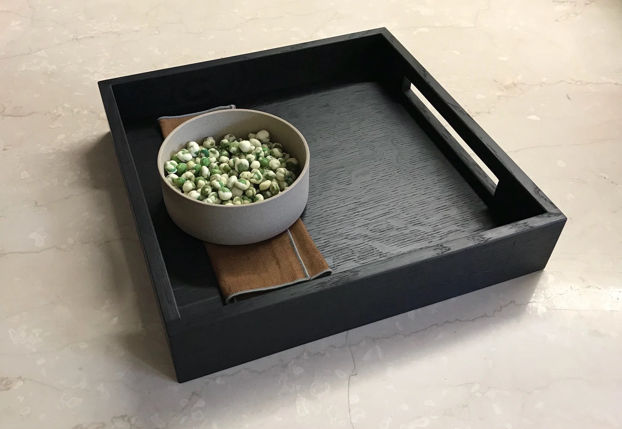 Square Tea Tray In Quartersawn White Oak With Iron Black Oilded Finish