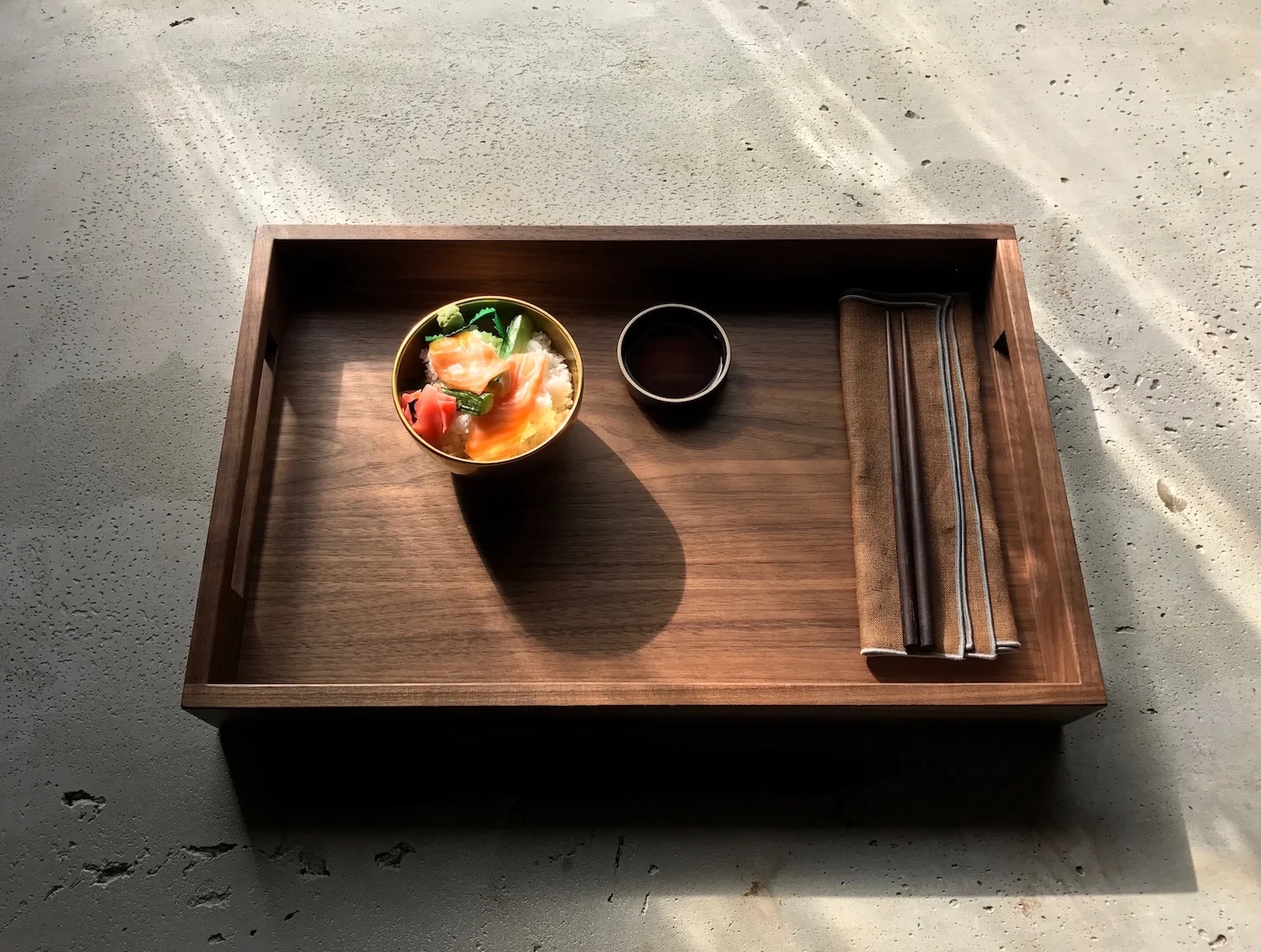 Rectangle Solid Walnut Tray With Slotted Handles