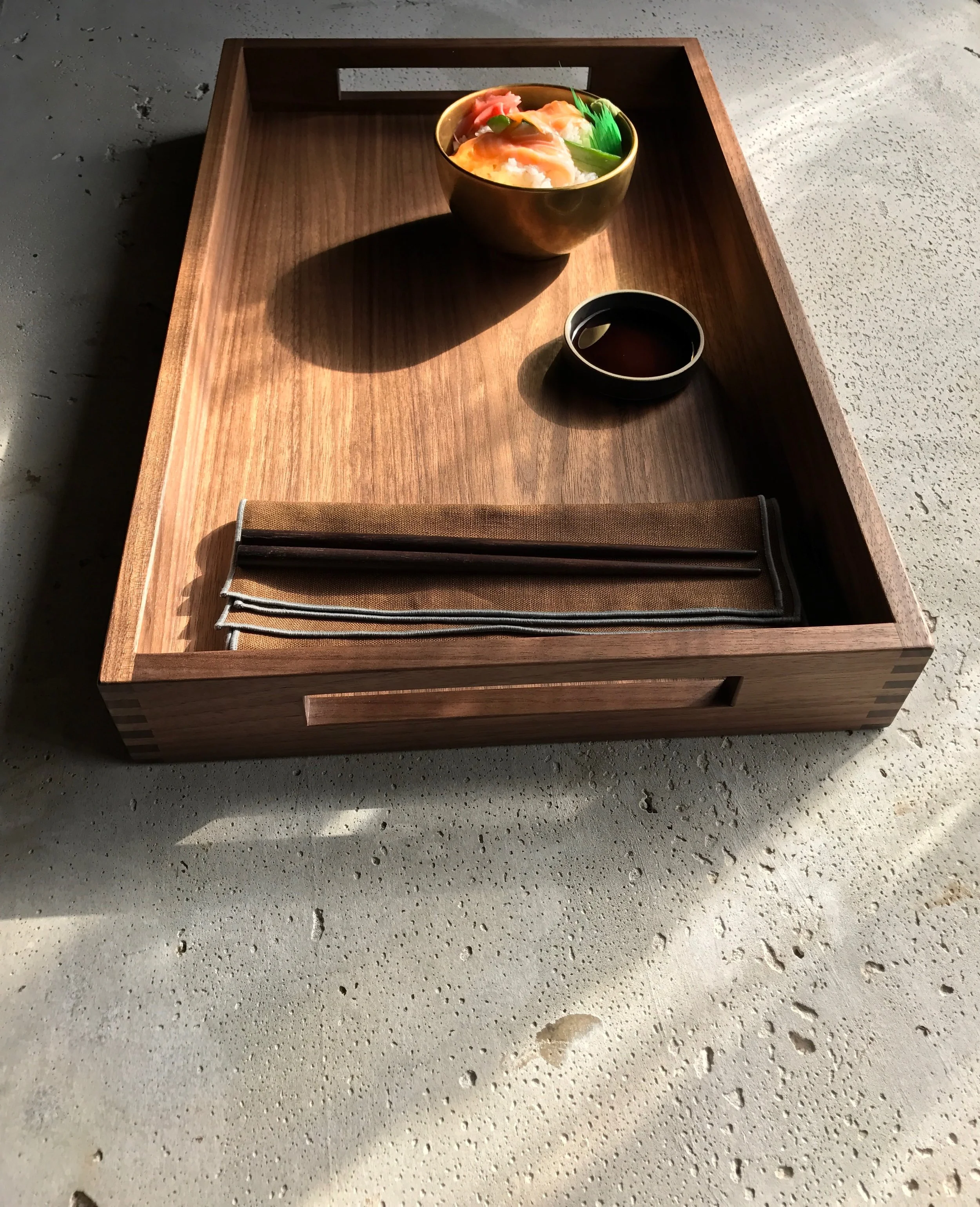 Rectangle Walnut Tray With Slotted Handles