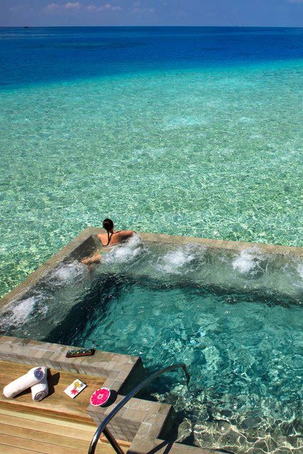 Amazing pool surrounded by saltwater, via the Velassaru Spa, Maldives 