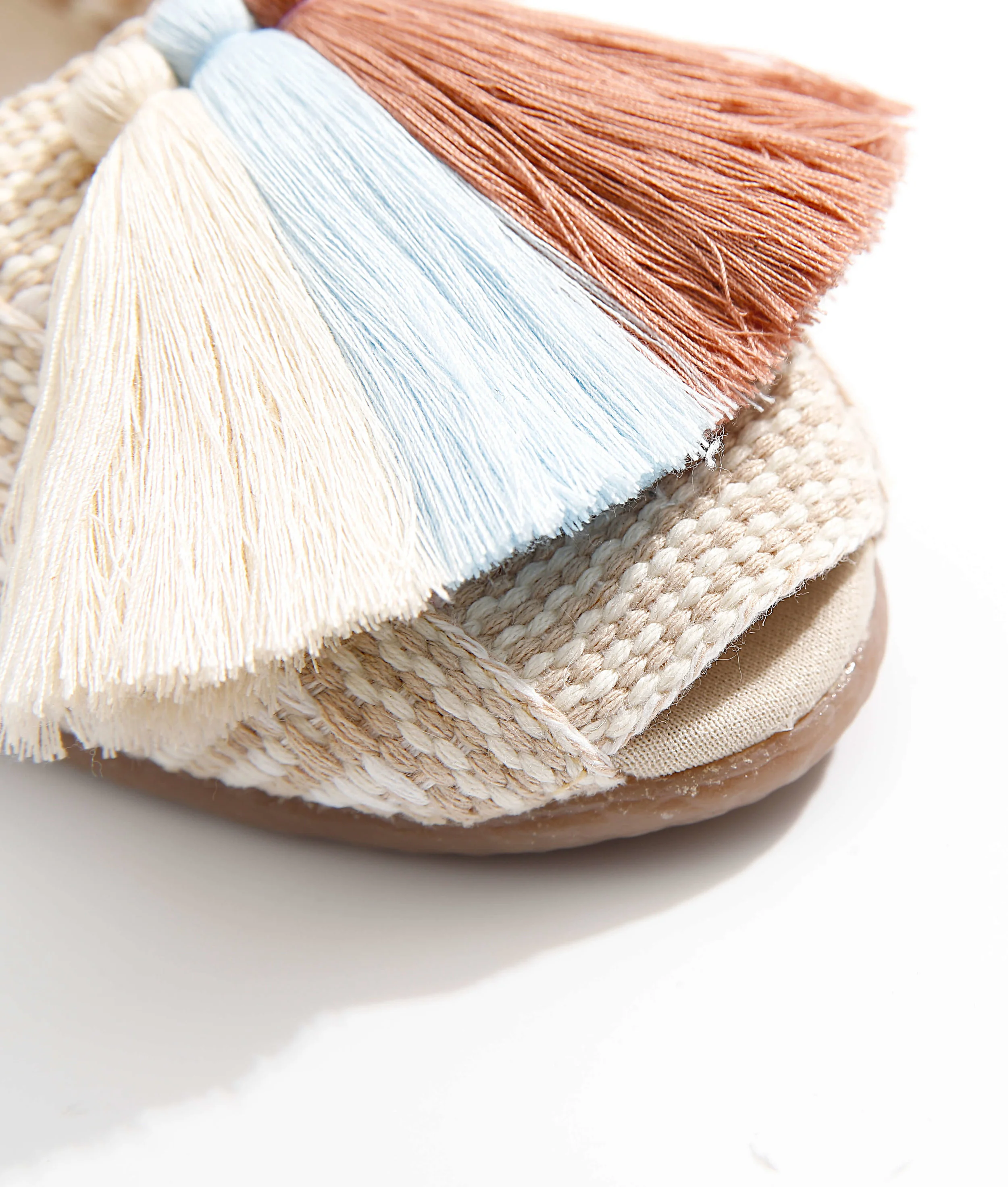 Searienas Barbados Pippa Espadrilles Sand Dollar Off White With Tricolor Pom Pom View Of Pom Pom. JPG