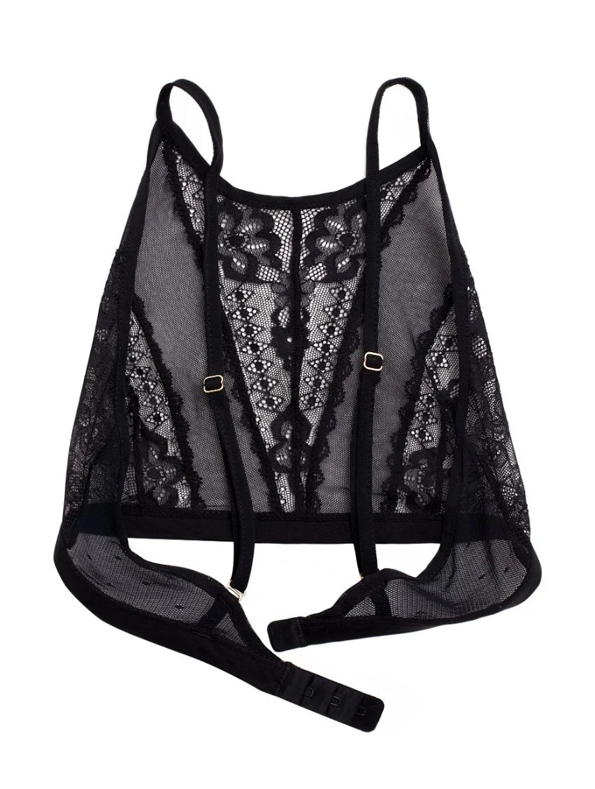 NAKED Intimates Hibiscus Black Tulle Floral Lace High Neck Bralette Back Unclipped.JPG