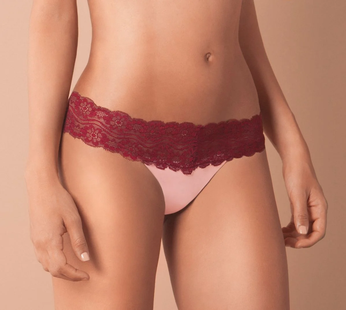 NAKED Intimates Limited Edition Tanga Lace Thong Constellation Box Set Burgundy Pink Model Front.JPG