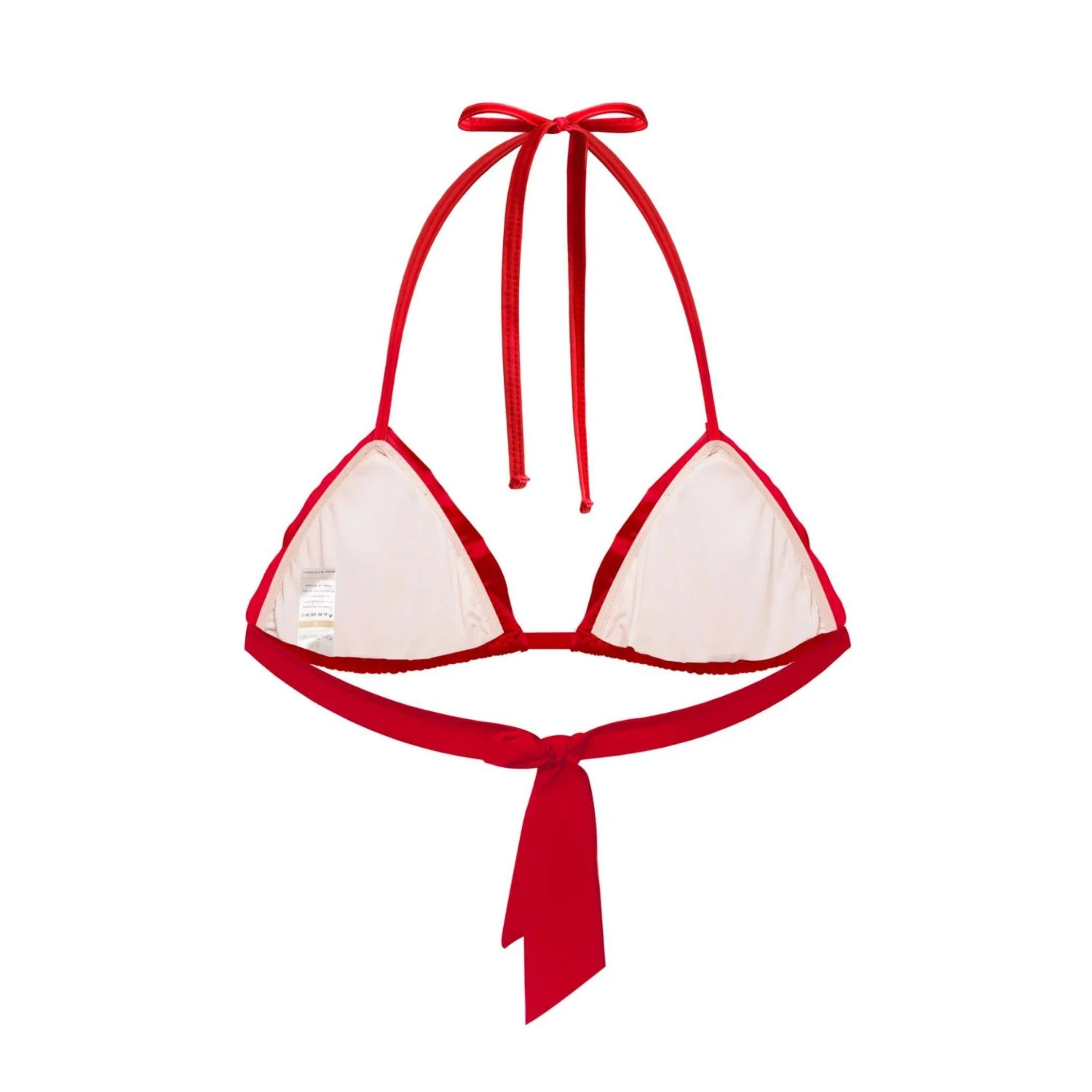SeaReinas Oyster Red Triangle String Bikini Top with Ruffle Detail Product Back View. JPG