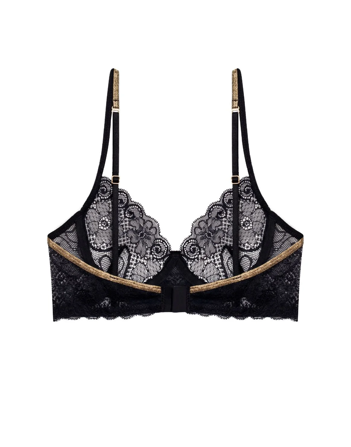 NAKED Intimates Magnolia Black Lace Underwire Bralette With Gold Sparkly Lurex Straps Back.JPG