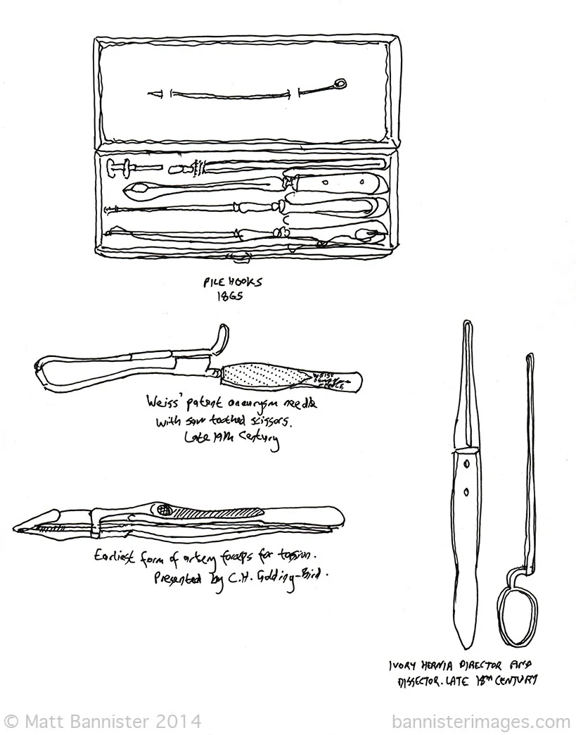 Drawing of old medical instruments