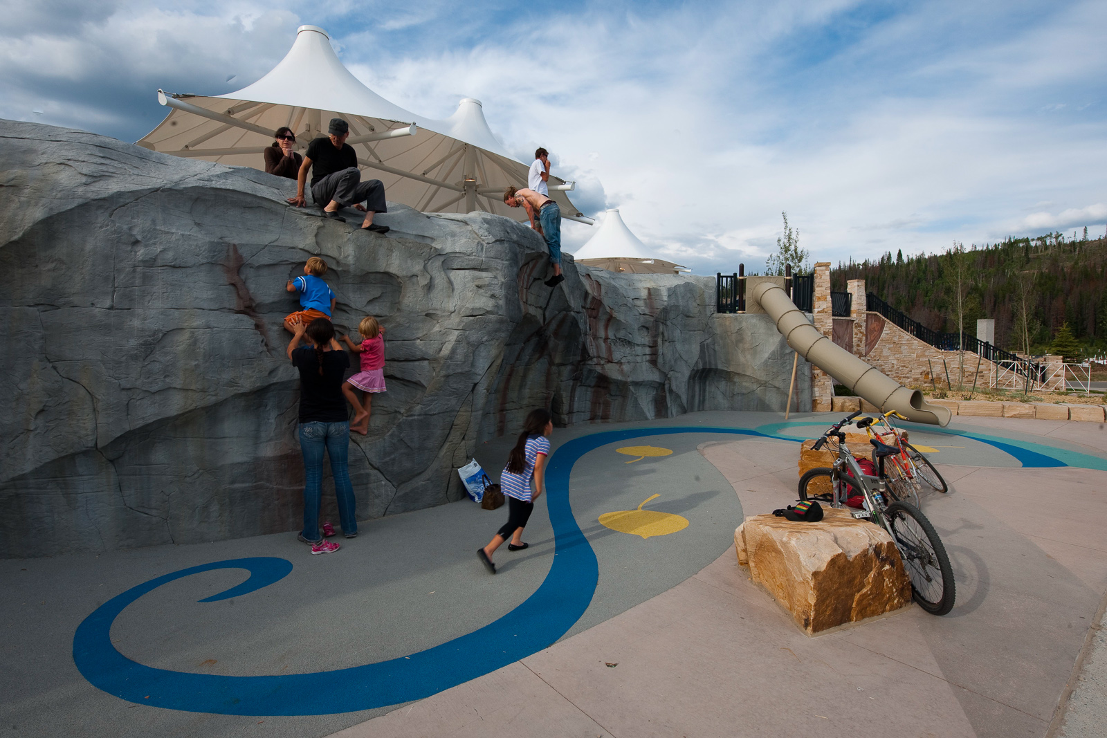 People on climbing wall