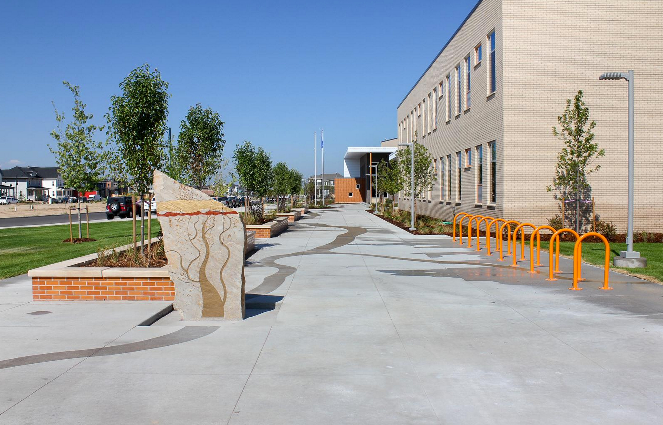 The main entry to the new school.