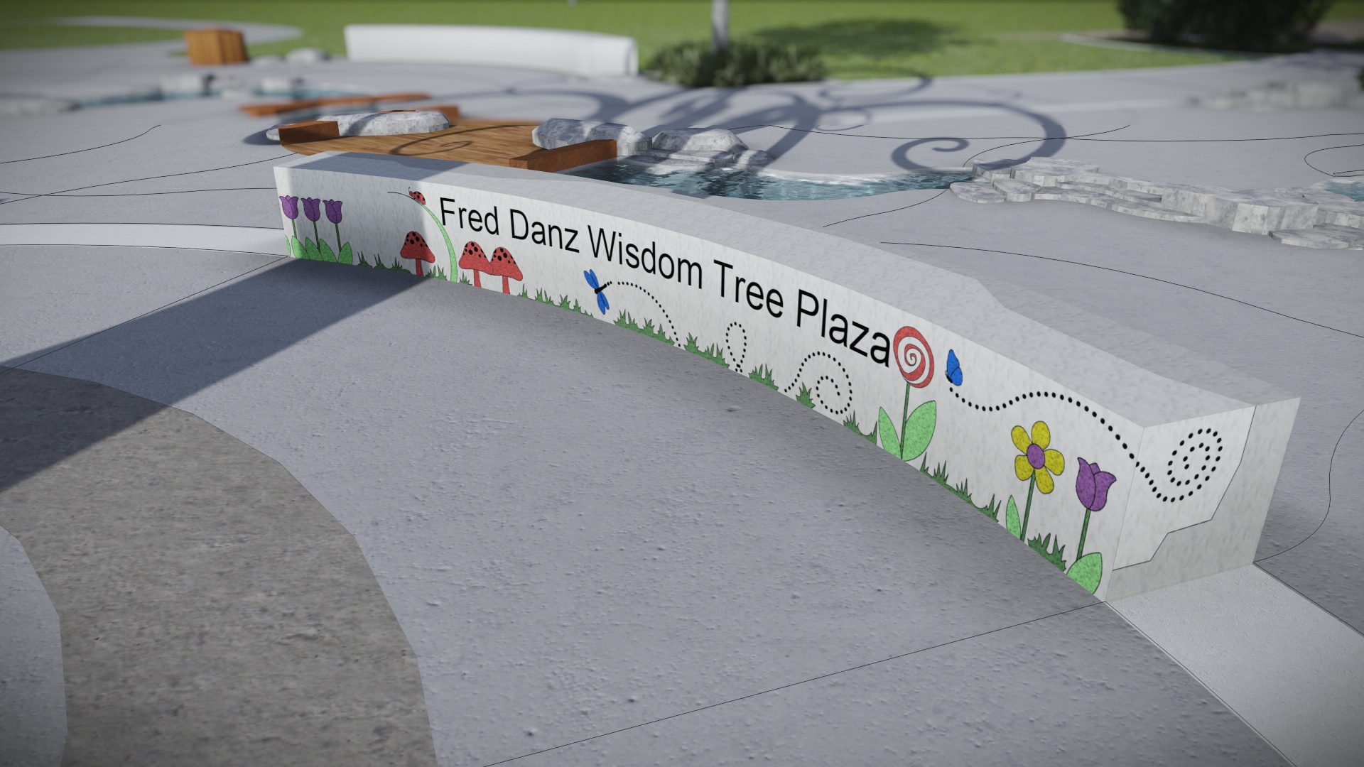Artistic rendering of sandblasted artwork imagery at Bellevue Inspirations Playground