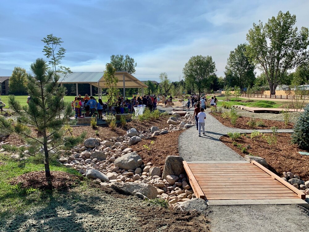  A path made of natural materials leads visitors into the Nature Discovery Area &amp; Inspire Trail in Lafayette, Colorado 