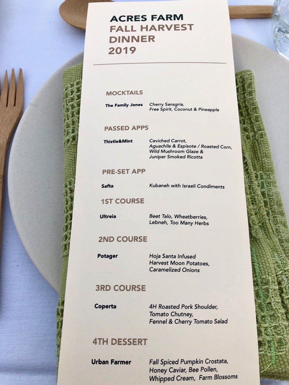  the menu for tonight’s dinner 
