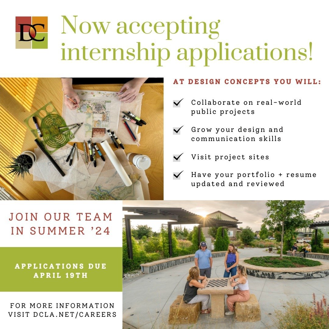 Design Concepts is seeking a passionate intern to join our team for the 2024 Summer Internship! Dive into real-world projects, enhance your skills, and contribute to creating healthier communities. Paid opportunity from May to August, full-time or pa