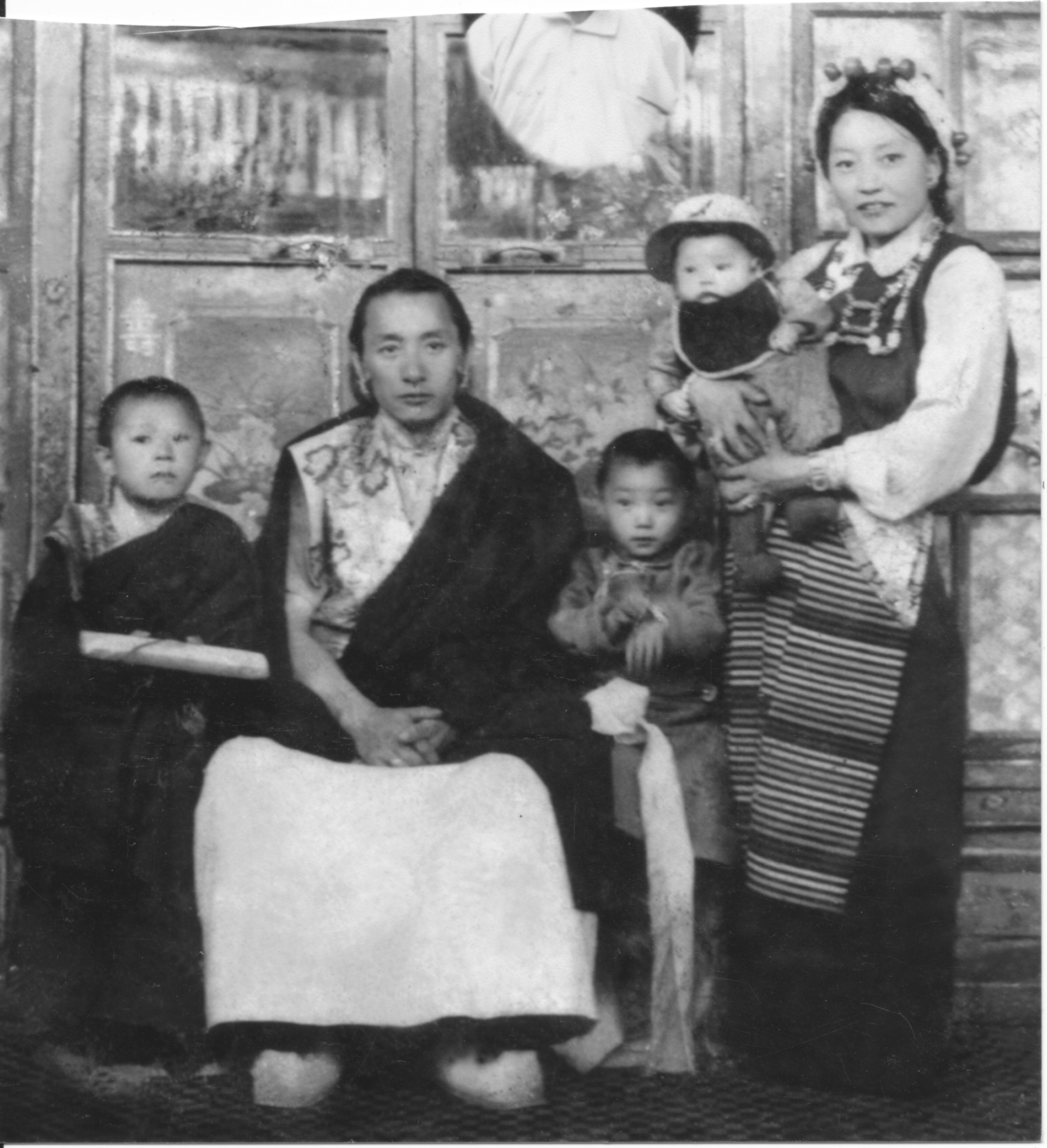 Dagmola with Dagchen Rinpoche and their three eldest sons in Lhasa, Tibet, 1959, shortly before their escape