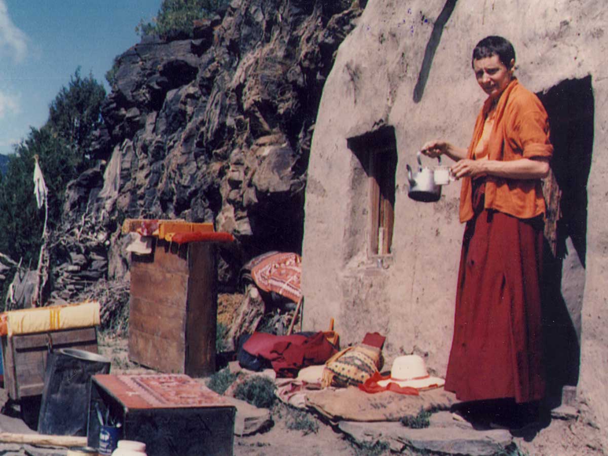 Jetsunma in her cave in the Himalayas where she spent 12 years in retreat