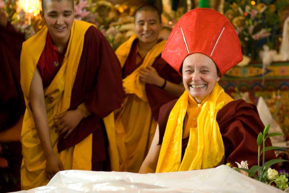 Jetsunma Tenzin Palmo during the ceremony where she is bestowed the title of Jetsunma by His Holiness the Gyalwa Drukpa