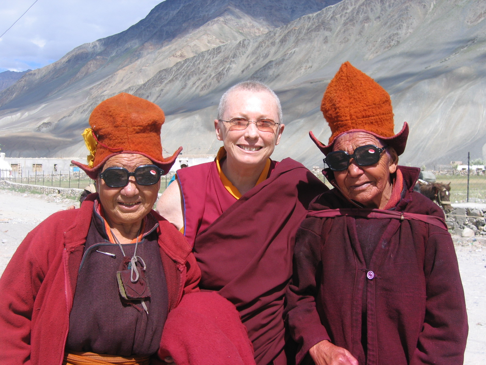 Karma Lekshe Tsomo with two Ladakhi women in Ladakh