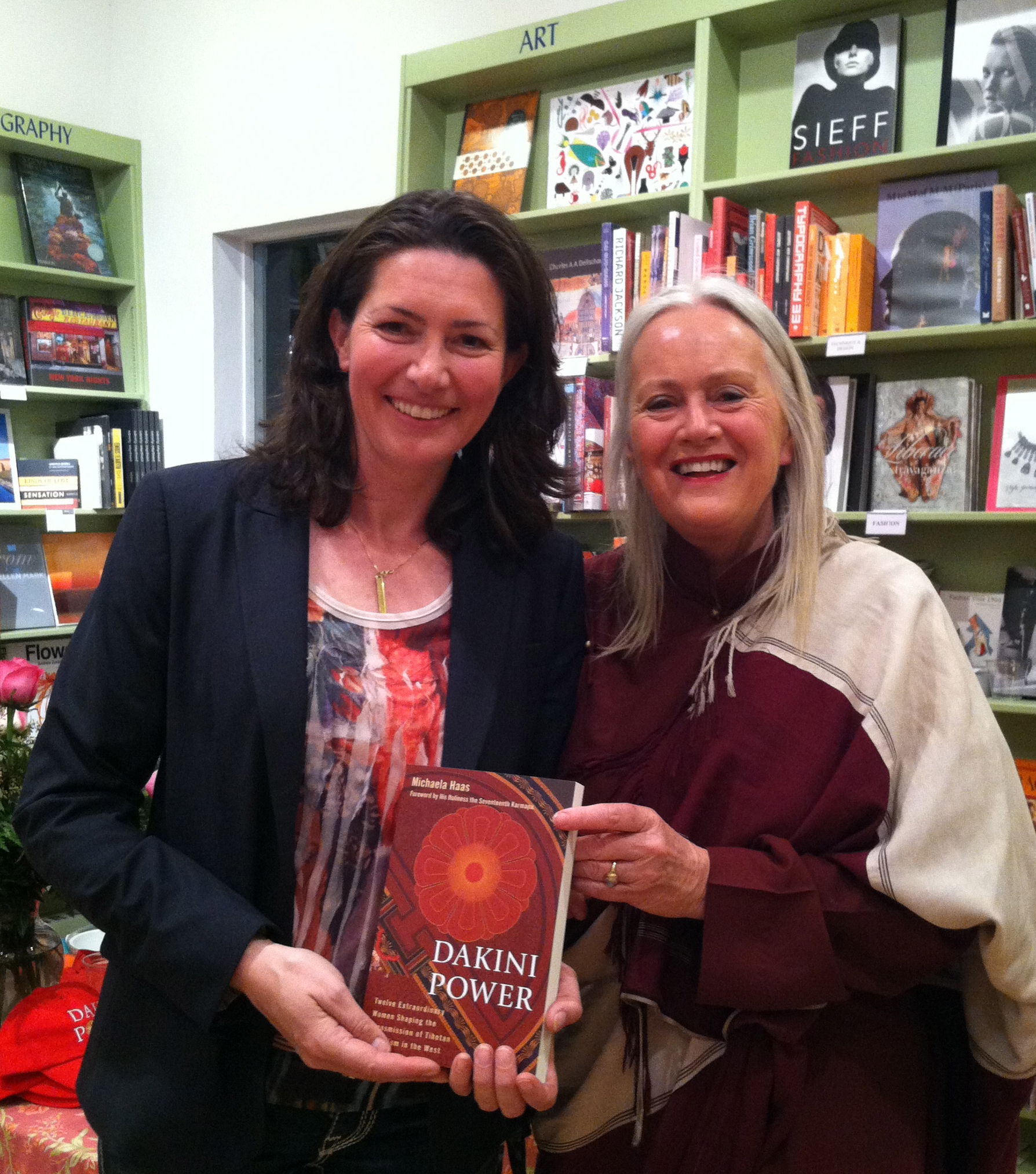 Lama Tsultrim Allione and author Michaela Haas at the book launch at Diesel Malibu, April 2013
