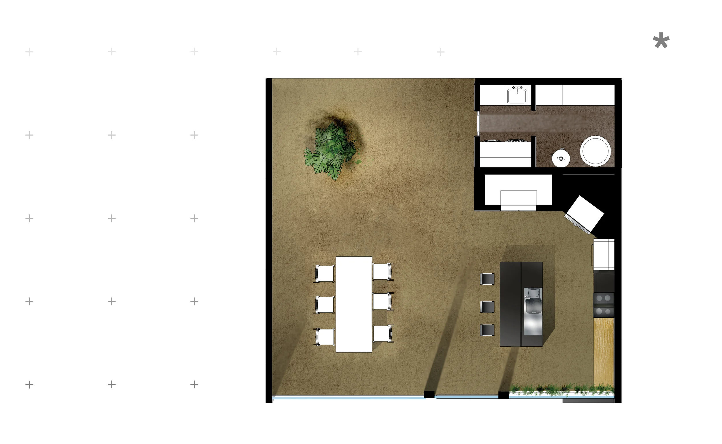 kitchen design The layout of the kitchen invites connection and interaction with the rest of the spaces and its users. Special attention was placed on appliances along with material selection. (academic) 