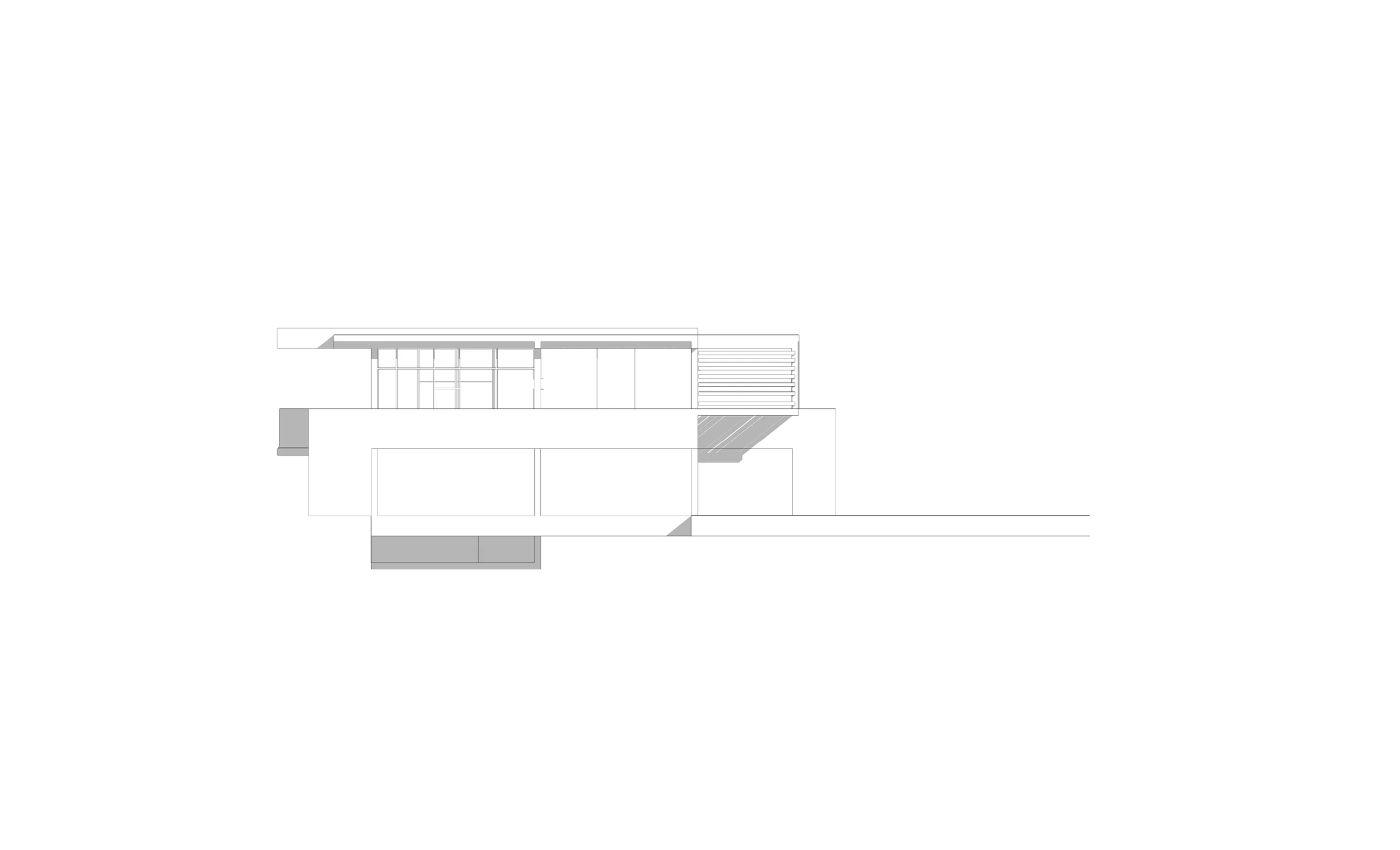 Fibonacci Pool House, Los Angeles, CA South West exterior elevation_ SketchUp program To create a guest + pool house less then 1200 sq. feet located on a Los Angeles cliff side with views to the ocean. Clients wanted a modern design that related to their adjacent craftsmen residence. design solution Respecting views + sun orientation and driven by a geometric grid to create rhythm, harmony and proportion this design mixes modern simplicity with craftsmen detail. 2010 (academic) 