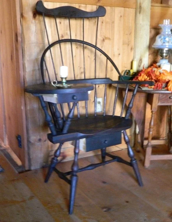 Writing arm sackback Windsor armchair with crest rail-$1395.00.