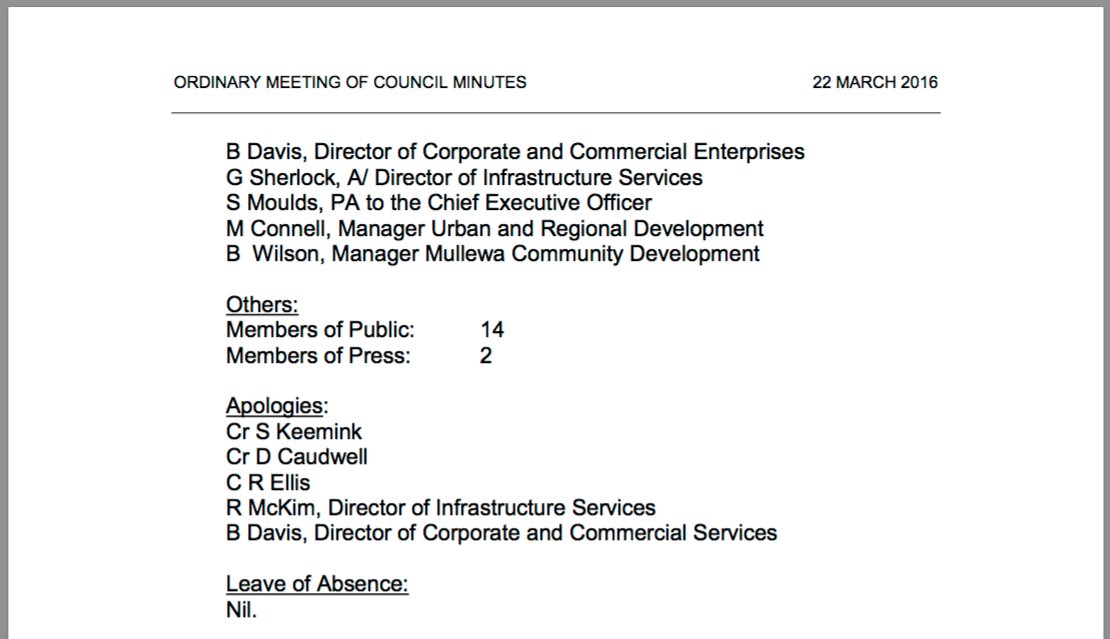 Extract of March Council meeting minutes. 
