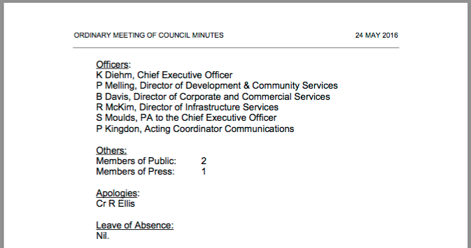 Extract of May Council minutes. 