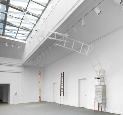 Liz Shepherd, Up and Out of Here, Found Objects, and Vellum, 2013 installation at Trustman Gallery at Simmons College, Boston