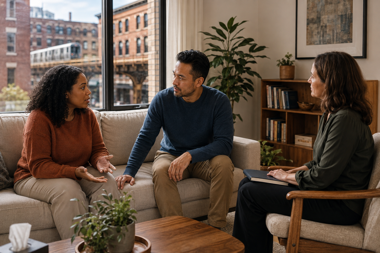 Relationship counselling in Chicago helping a couple rebuild trust after conflict
