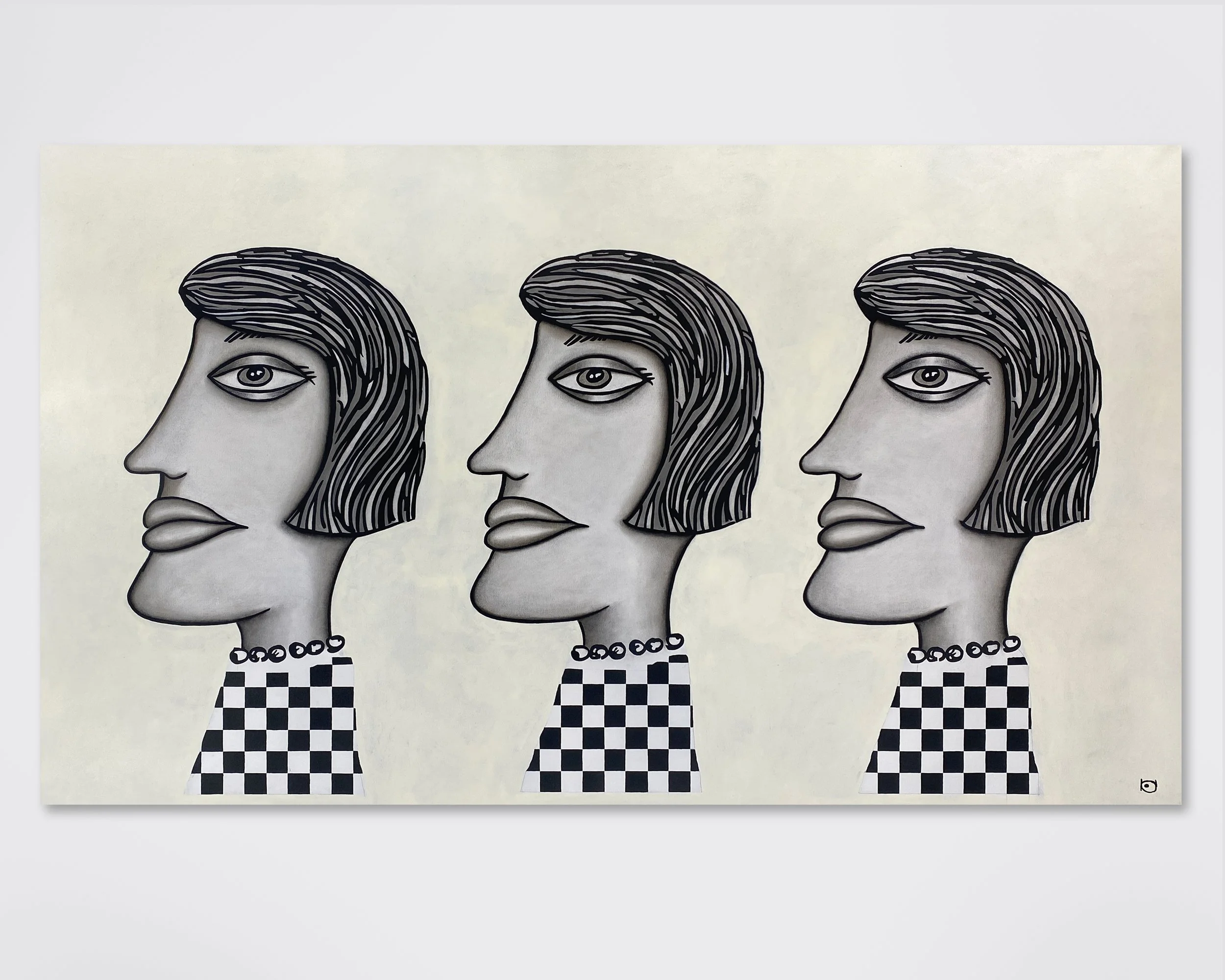    Three     Ladies    2026  Charcoal and Acrylic on canvas  89×51 inches 