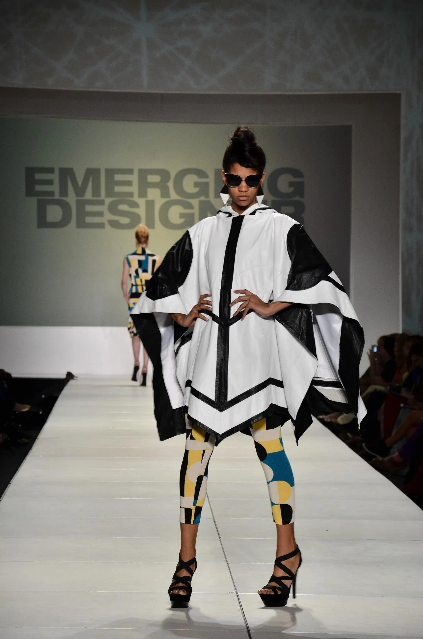 Black and White Leather Geometric Cape
