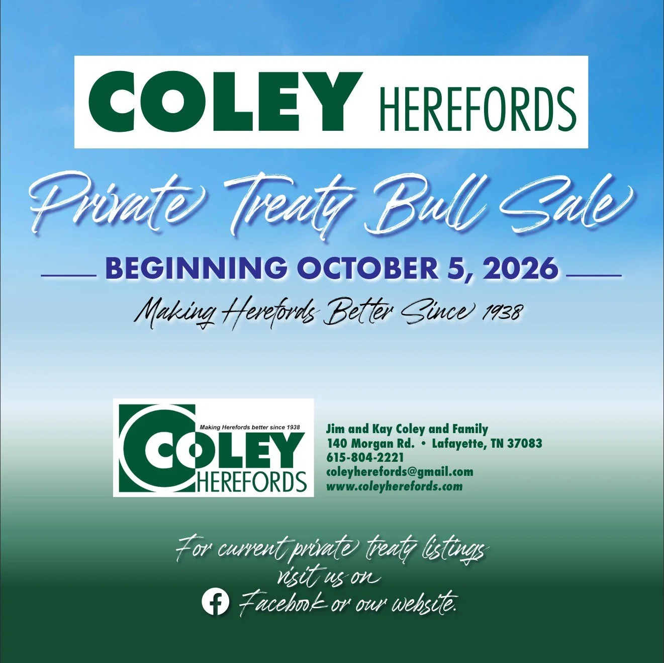If you are looking for a good herd bull, head over to our website to view photos, videos, and descriptions of the bulls we have on offer. We're sure we have one with your name on it! 

www.coleyherefords.com/bulls