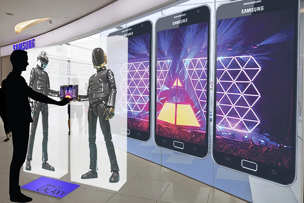 Bring the artistry of Daft Punk in-store to dramatize how multiple Galaxy screens can come together for maximum audio-visual impact.