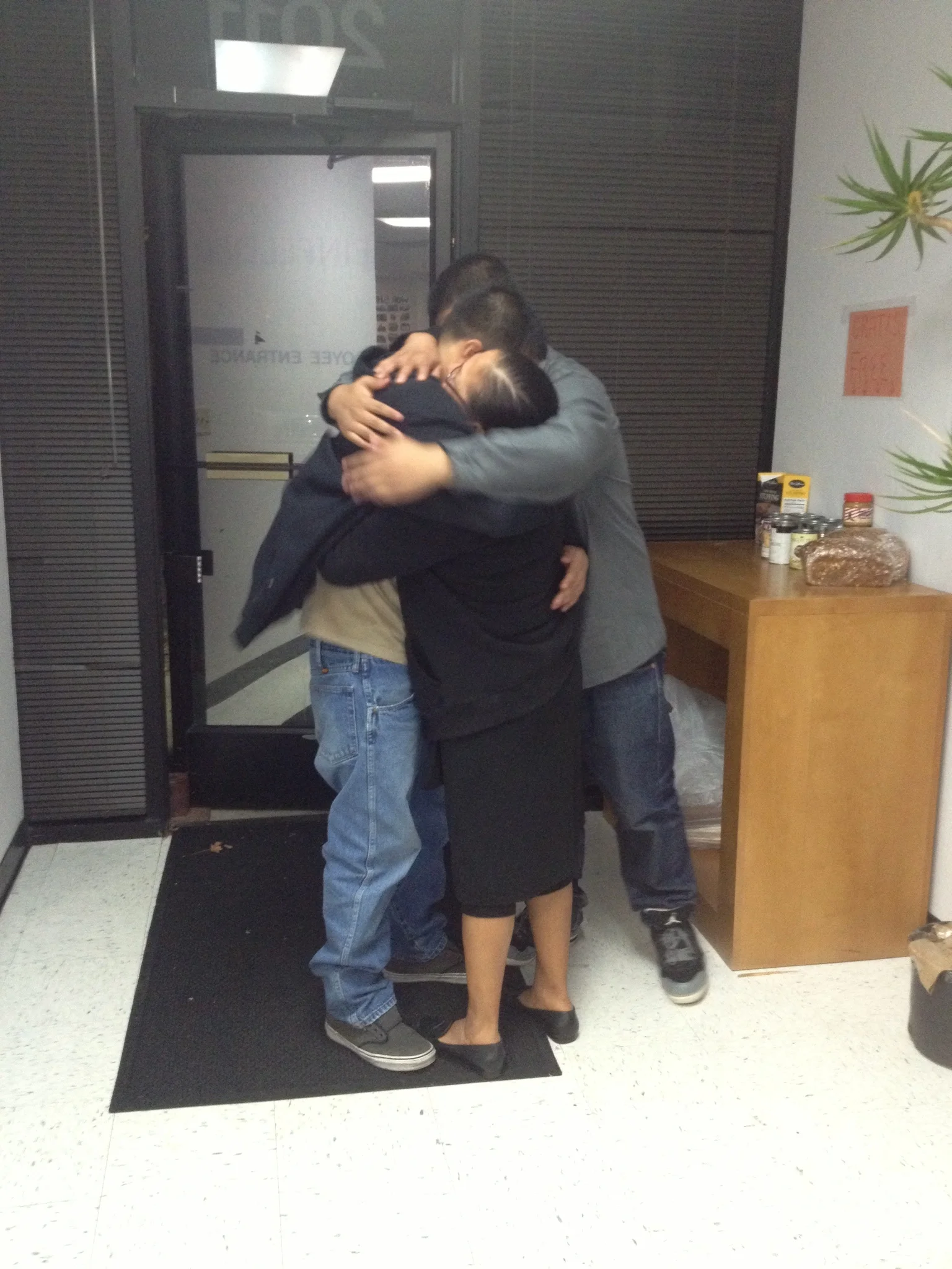 Jesus and his family embrace after his release. 