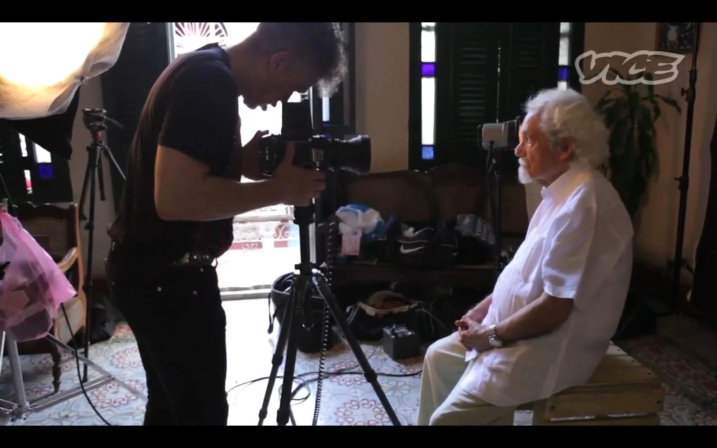 Serrano photographing writer Pablo Armando Fernandez in our temporary studio in Havana Veija.