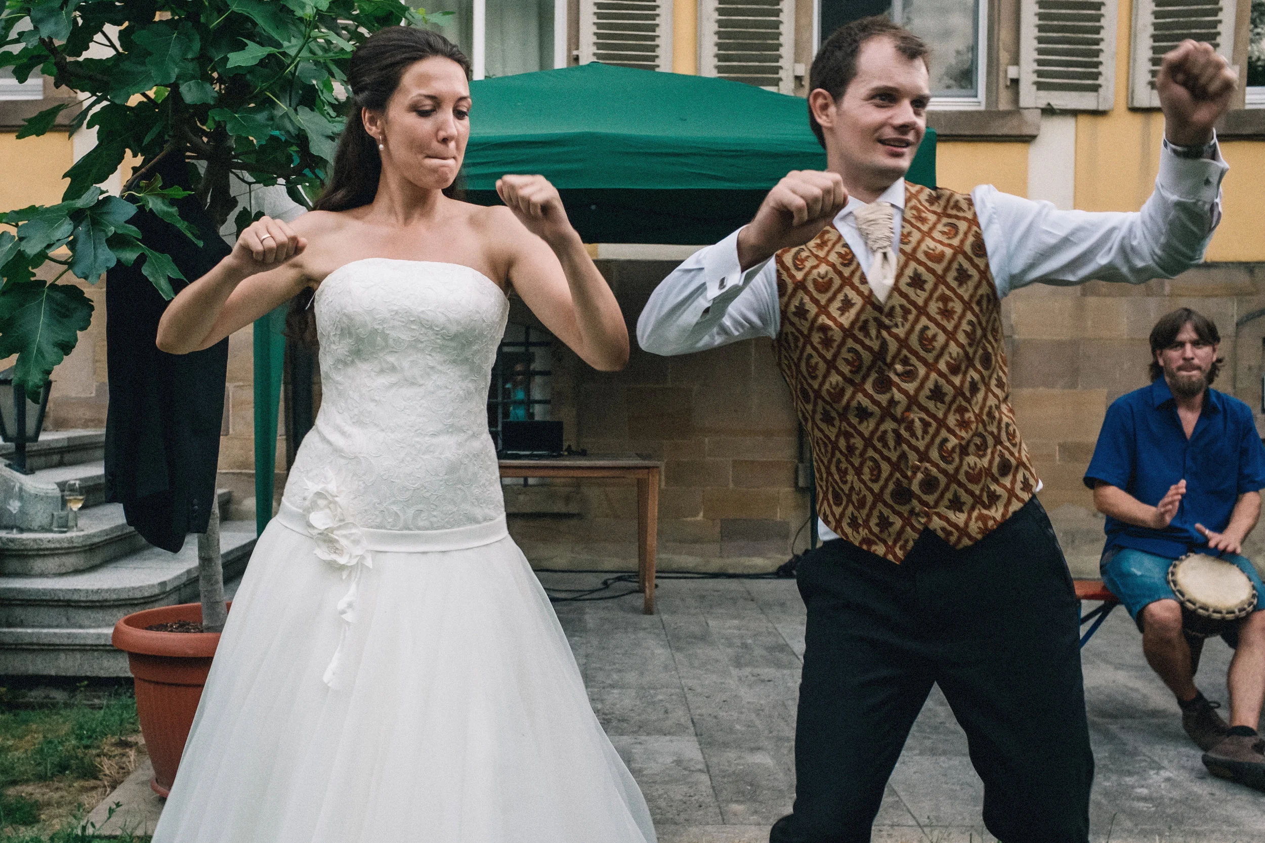 Dancing bride and groom 
