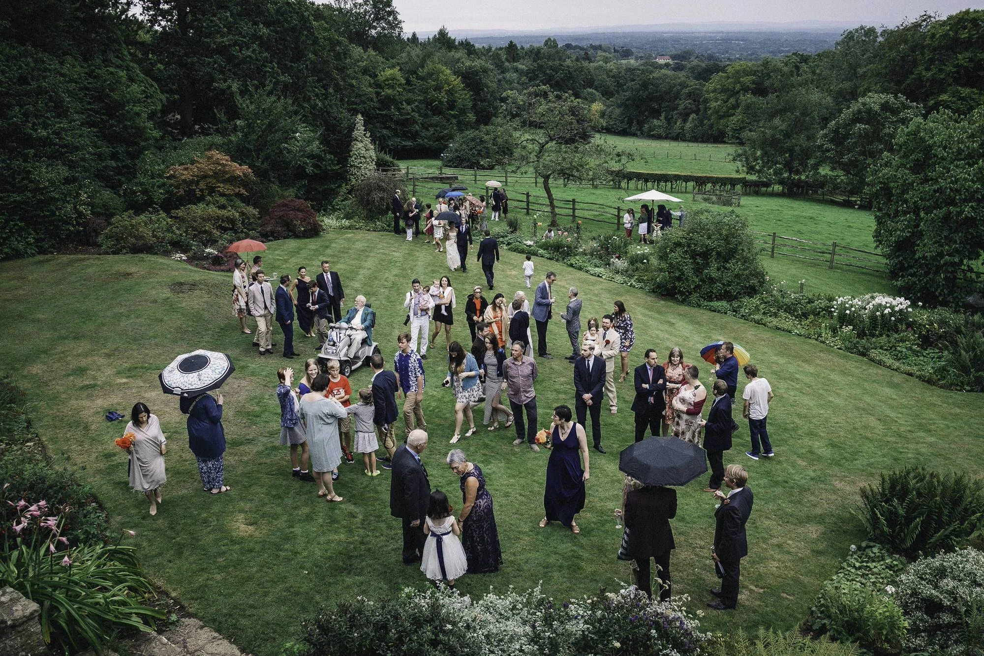 Arial shot of guest and bridal party 