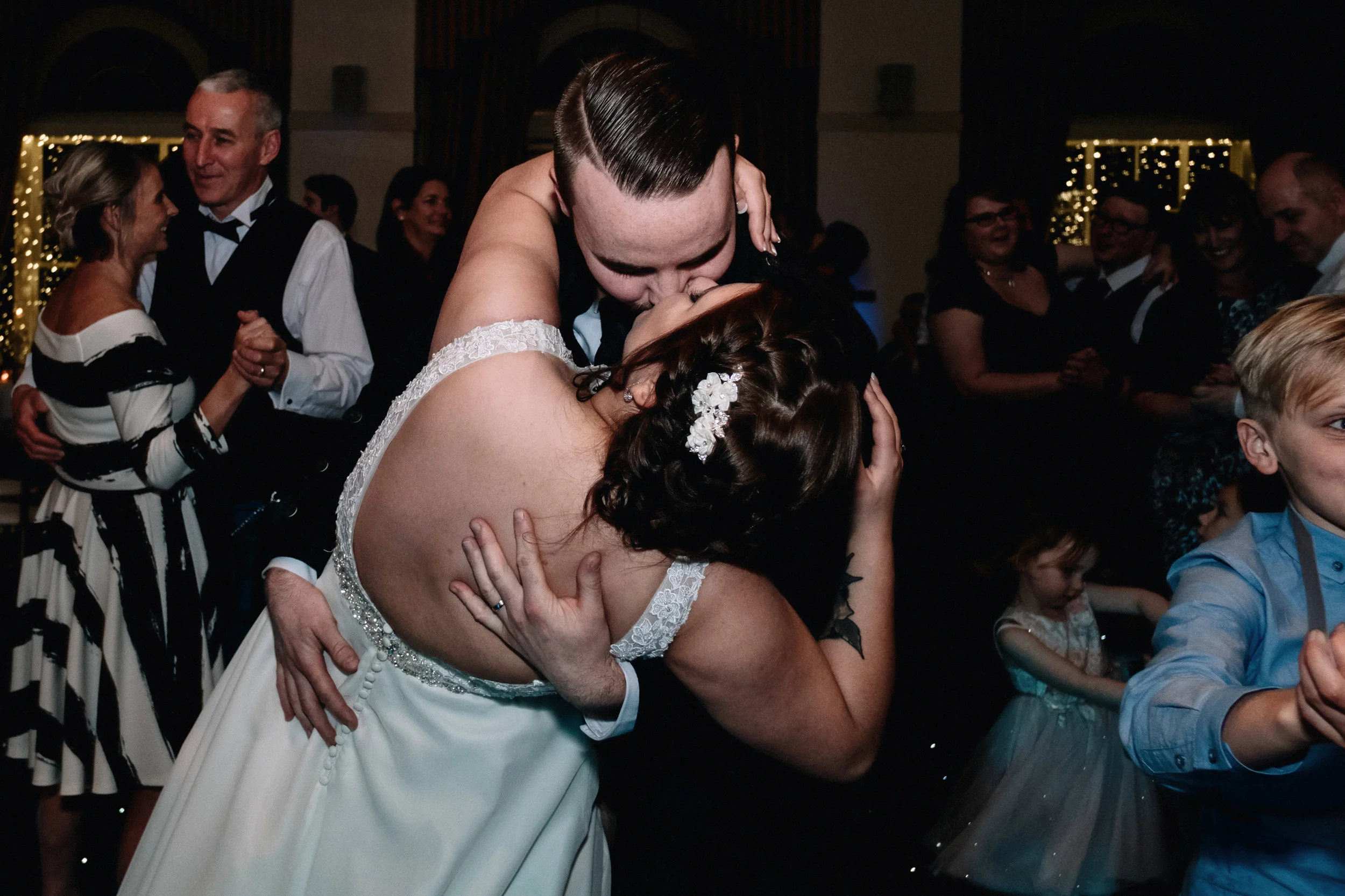 Dancing bride and groom