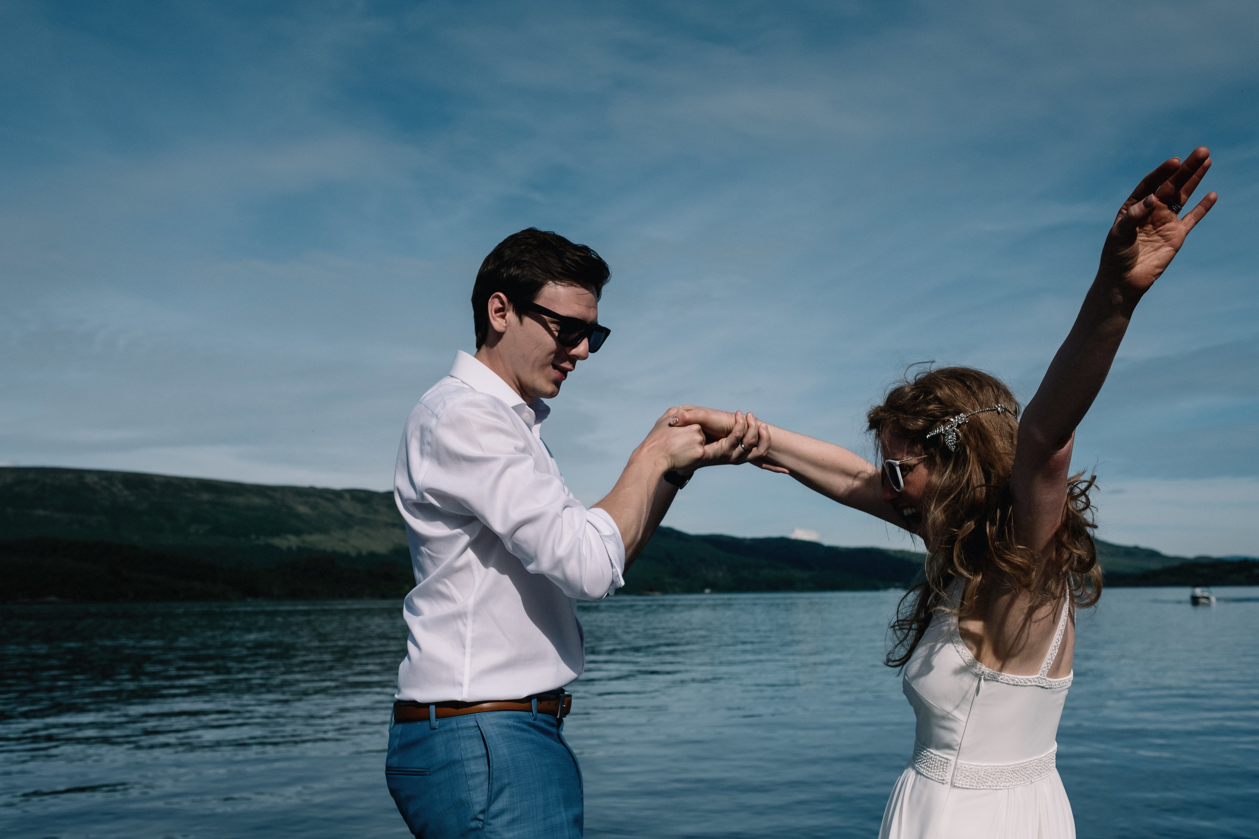 Dancing bride and groom